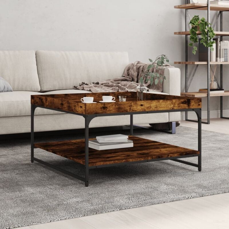 foto del prodotto tavolino rovere fumo 80x80x45 cm in legno multistrato e ferro - vidaxl