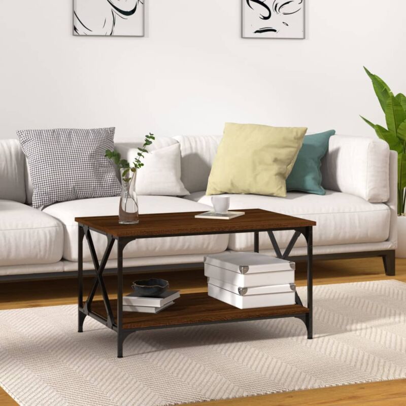 foto del prodotto tavolino rovere marrone 80x50x45cm in legno multistrato e ferro vidaxl