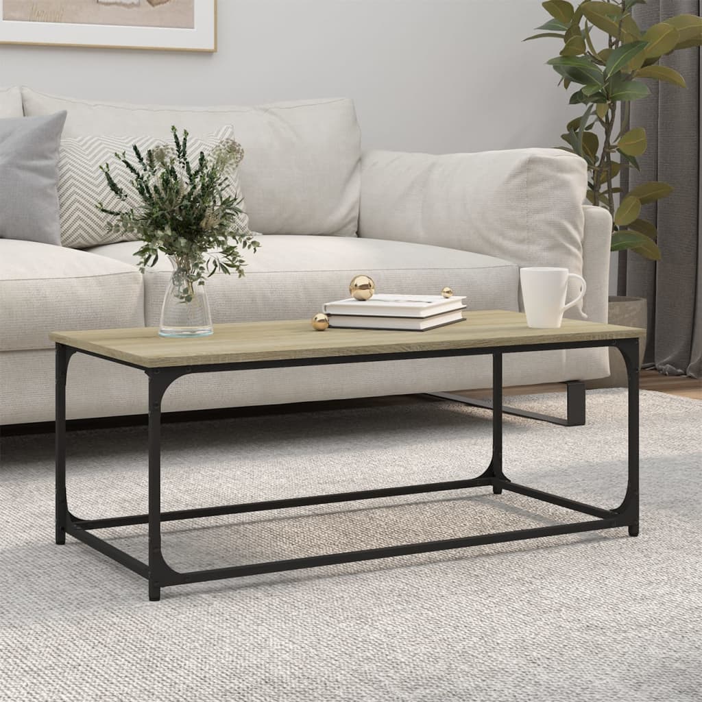 foto del prodotto tavolino rovere sonoma 102x50x40 cm legno multistrato e ferro cod mxl 20324
