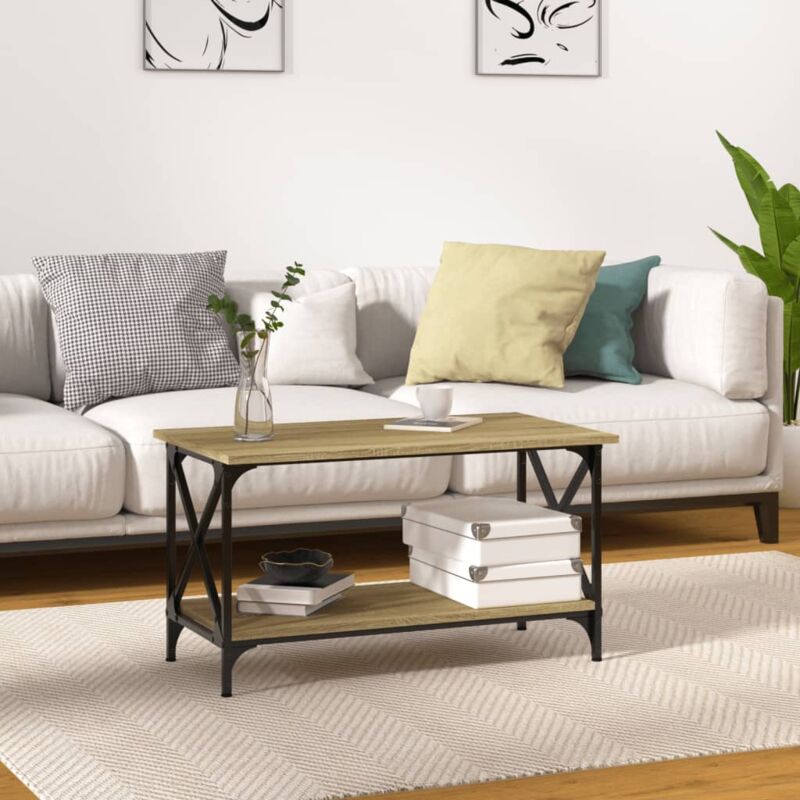 foto del prodotto tavolino rovere sonoma 80x45x45 cm in legno multistrato e ferro vidaxl