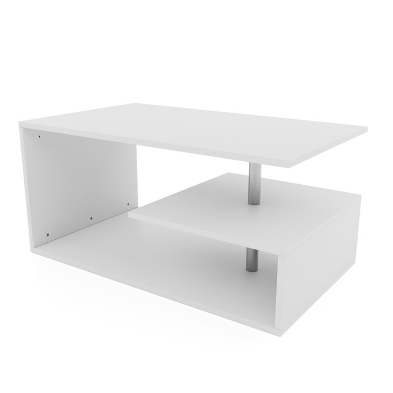 foto del prodotto tavolino salotto 90 x 50 x 41 cm, con ripiani, rettangolare, moderno, bianco coffee table, tavolino contenitore, tavolo soggiorno, arredamento