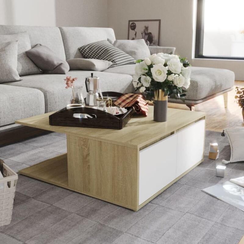 foto del prodotto tavolino salotto bianco e rovere sonoma 80x80x31cm multistrato vidaxl