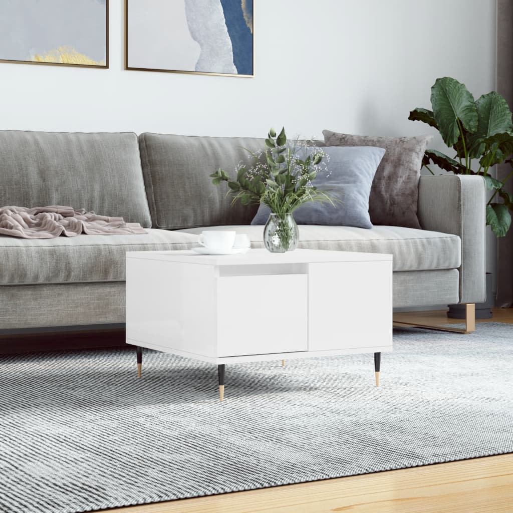 foto del prodotto tavolino salotto bianco lucido 55x55x36,5 cm legno multistrato