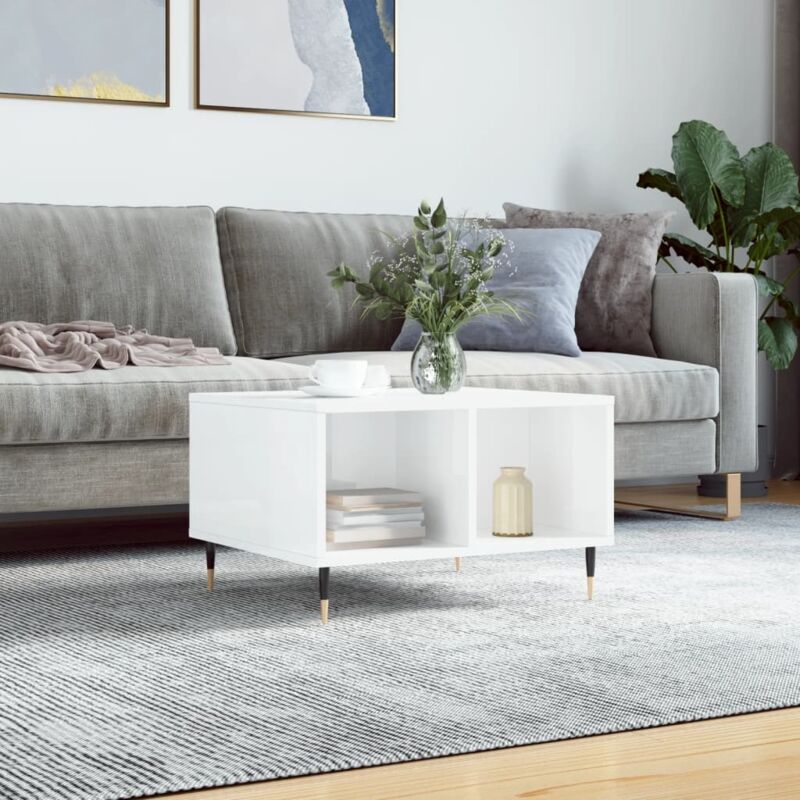 foto del prodotto tavolino salotto bianco lucido 60x50x36,5 cm legno multistrato