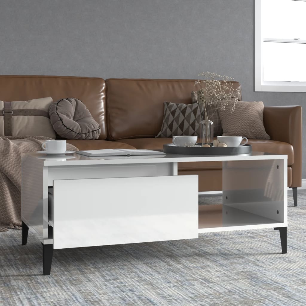 foto del prodotto tavolino salotto bianco lucido 90x50x36,5 cm legno multistrato cod mxl 26642