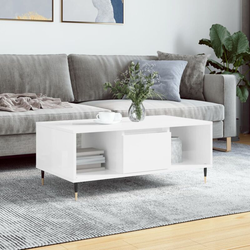 foto del prodotto tavolino salotto bianco lucido 90x50x36,5 cm legno multistrato vidaxl