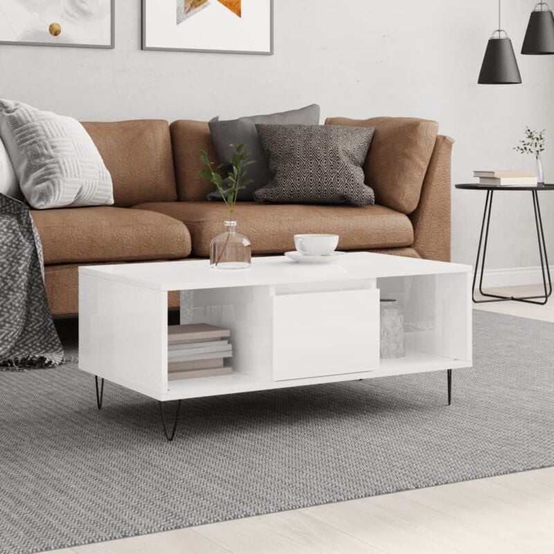foto del prodotto tavolino salotto bianco lucido 90x50x36,5 cm legno multistrato vidaxl