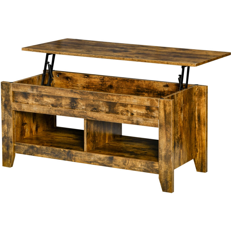 foto del prodotto tavolino salotto con vano contenitore piano sollevabile in legno marrone homcom