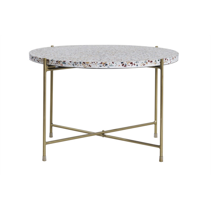 foto del prodotto tavolino salotto design tondo in terrazzo e metallo dorato d55 cm mezzo