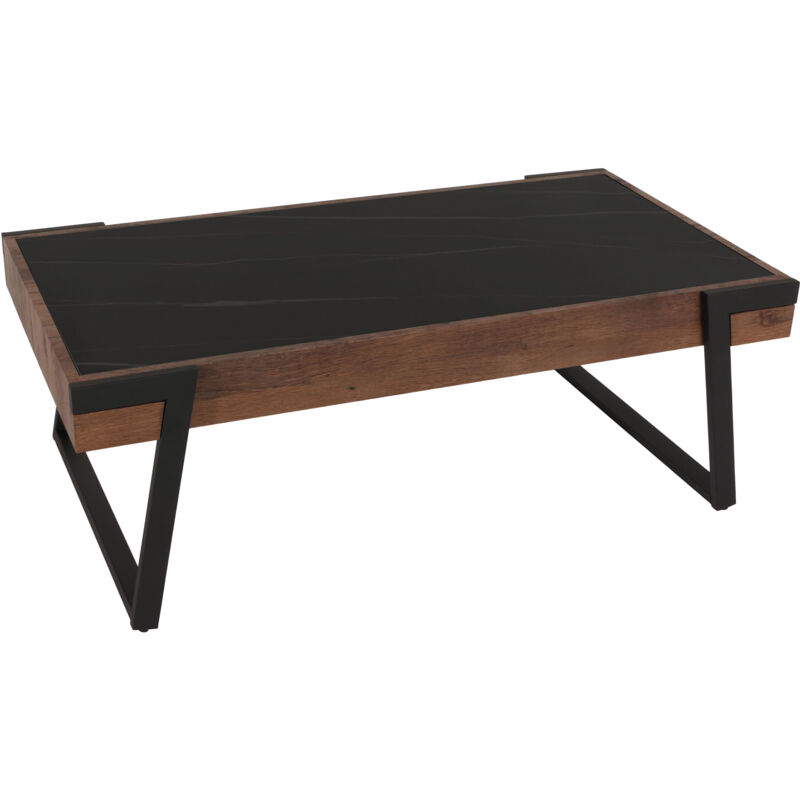 foto del prodotto tavolino salotto divano hhg 701 43x120x64cm pietra sinterizzata mdf gambe nere legno scuro effetto marmo marrone
