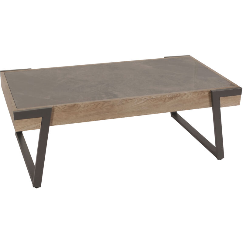 foto del prodotto tavolino salotto divano hhg 702 43x120x64cm pietra sinterizzata mdf gambe nere legno grigio effetto marmo grigio marrone