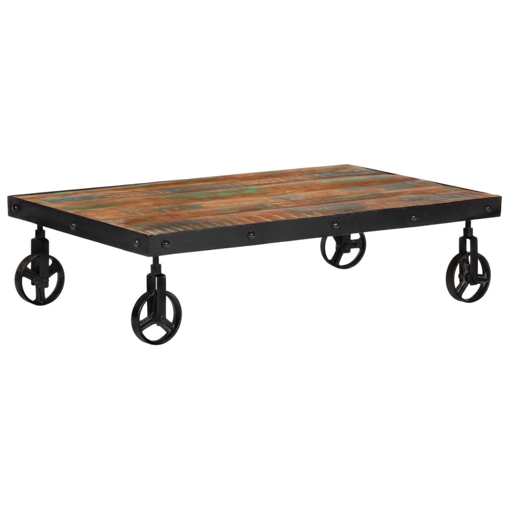 foto del prodotto tavolino salotto e ruote 100x60x26cm legno massello di recupero cod mxl 23330