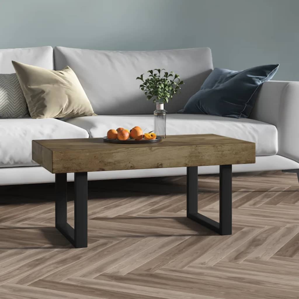 foto del prodotto tavolino salotto marrone scuro e nero 90x45x40cm in mdf e ferro vidaxl