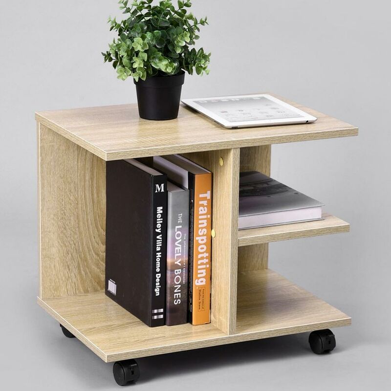 foto del prodotto tavolino salotto multifunzione porta tv riviste comodino con ruote legno beige