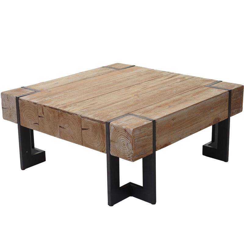 foto del prodotto tavolino salotto quadrato divano elegante hhg 887 legno di pino massello 40x70x70cm metallo legno chiaro