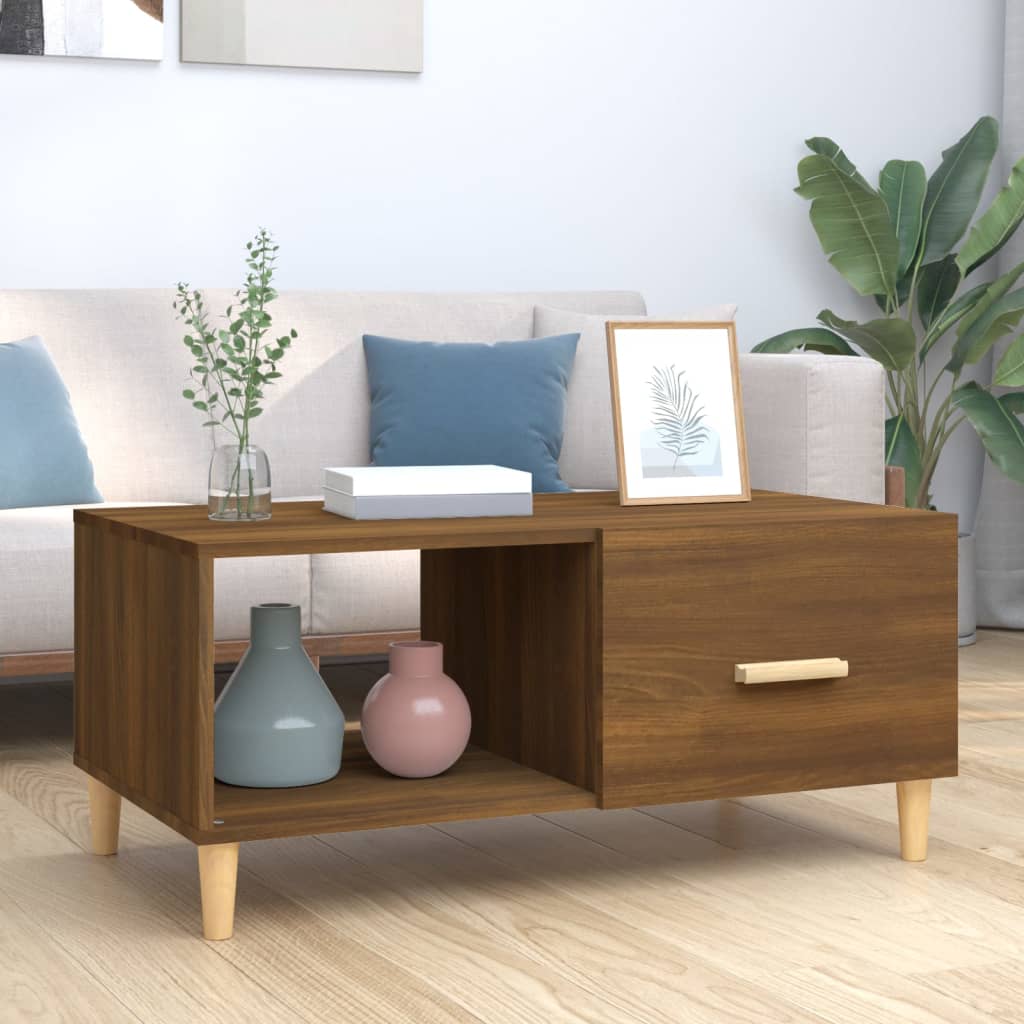foto del prodotto tavolino salotto rovere marrone 89,5x50x40 cm legno multistrato