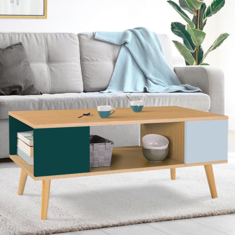 foto del prodotto tavolino scandinavo rettangolare in legno alize, verde chiaro e scuro