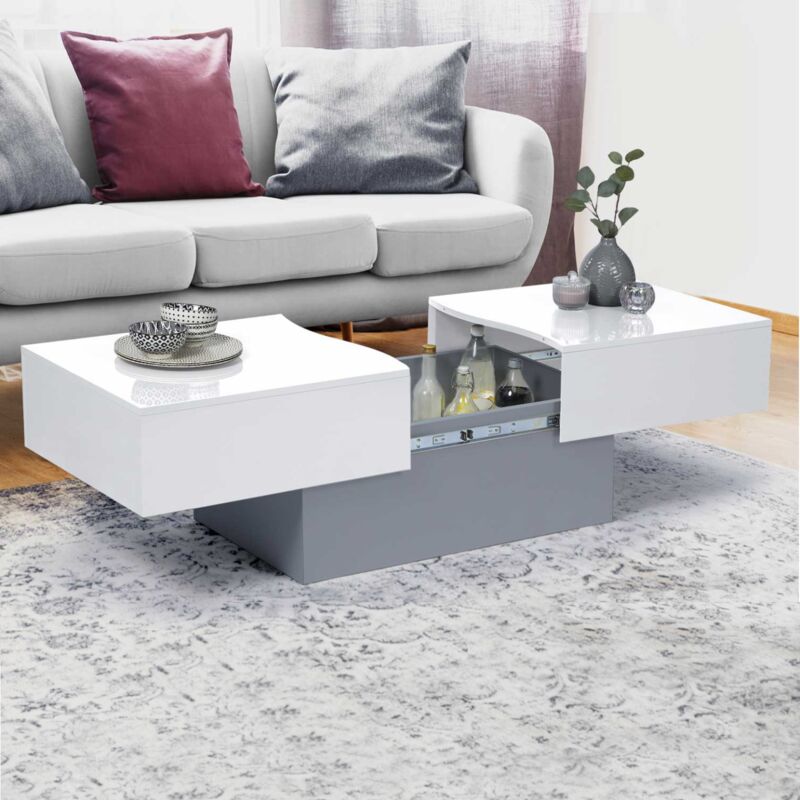 foto del prodotto tavolino scorrevole marta in legno grigio e piano bianco