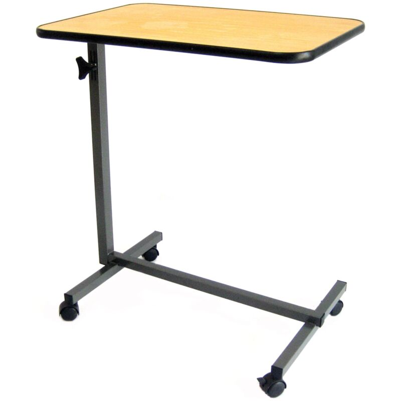 foto del prodotto tavolino serviletto per pazienti allettati, con struttura in acciaio e pannello ad alta densità, con 4 rotelle removibili 50 mm di cui 2 con freno,