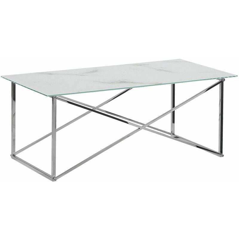 foto del prodotto tavolino stile marmo bianco e vetro temperato base argento 100 x 50 cm emporia