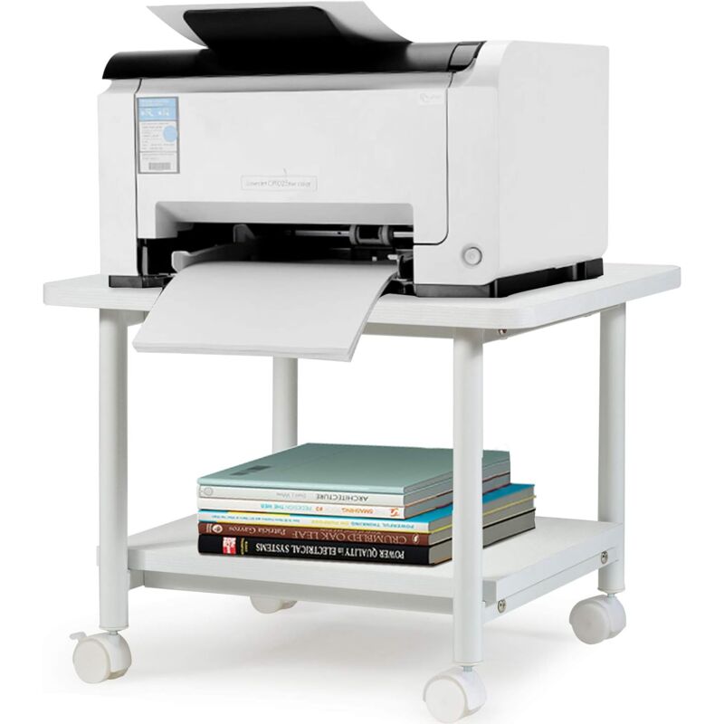 foto del prodotto tavolino supporto multifunzione porta stampante mobiletto carrello con 2 ripiani in legno 48,5x40x35,7cm bianco goplus
