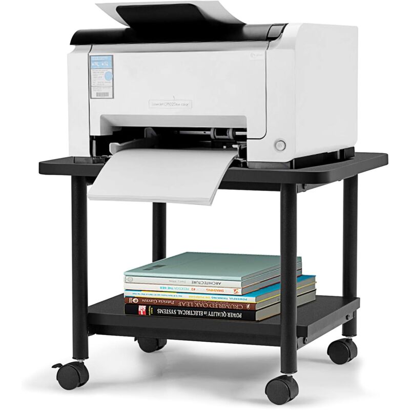 foto del prodotto tavolino supporto multifunzione porta stampante mobiletto carrello con 2 ripiani in legno 48,5x40x35,7cm nero goplus