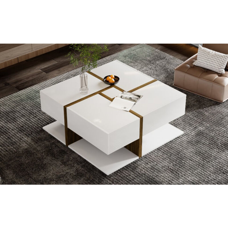 foto del prodotto tavolino, tavolino in stile moderno, 4 cassetti, vano portaoggetti nella parte inferiore. 78x78x34,8 cm, bianco a