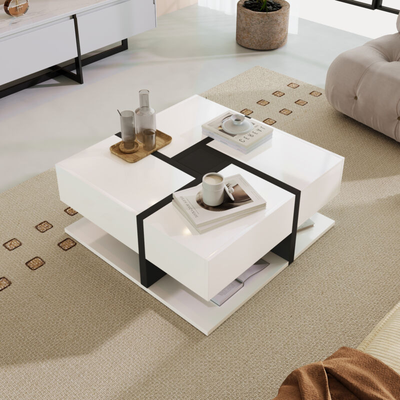 foto del prodotto tavolino, tavolino in stile moderno, 4 cassetti, vano portaoggetti nella parte inferiore. 78x78x34,8 cm, bianco b