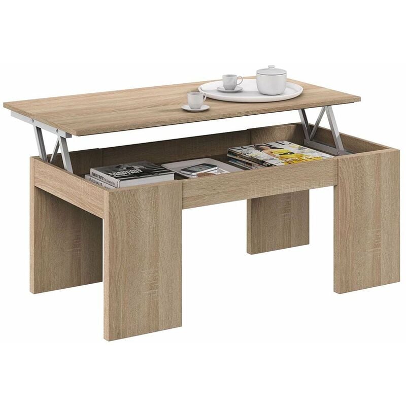foto del prodotto tavolino tavolo da caffe con piano elevabile cm. 50x100x45h colore rovere
