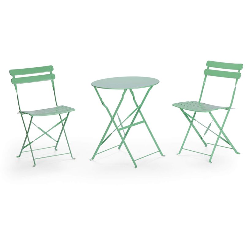 foto del prodotto tavolino tondo con sedie rebecca mobili daflah 71x60x60 acciaio verde moderno set 3 pz
