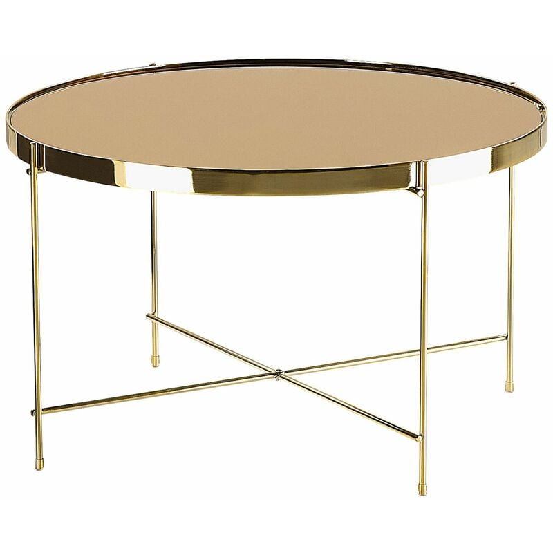 foto del prodotto tavolino tondo piano in vetro temperato marrone gambe in metallo dorato lucea