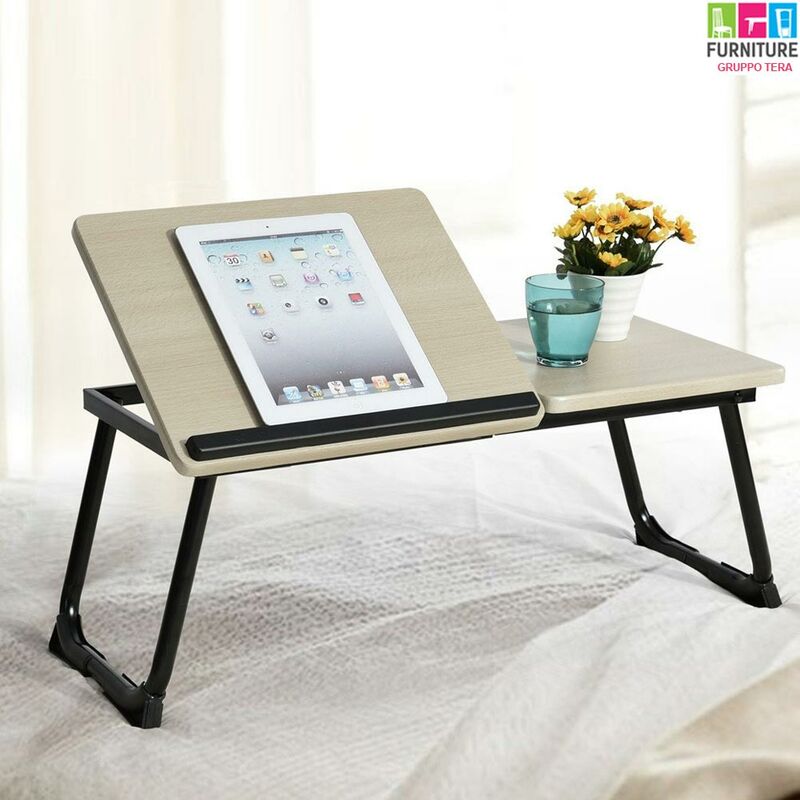 foto del prodotto tavolino vassoio da letto divano per notebook pc laptop pieghevole leggio 65x30