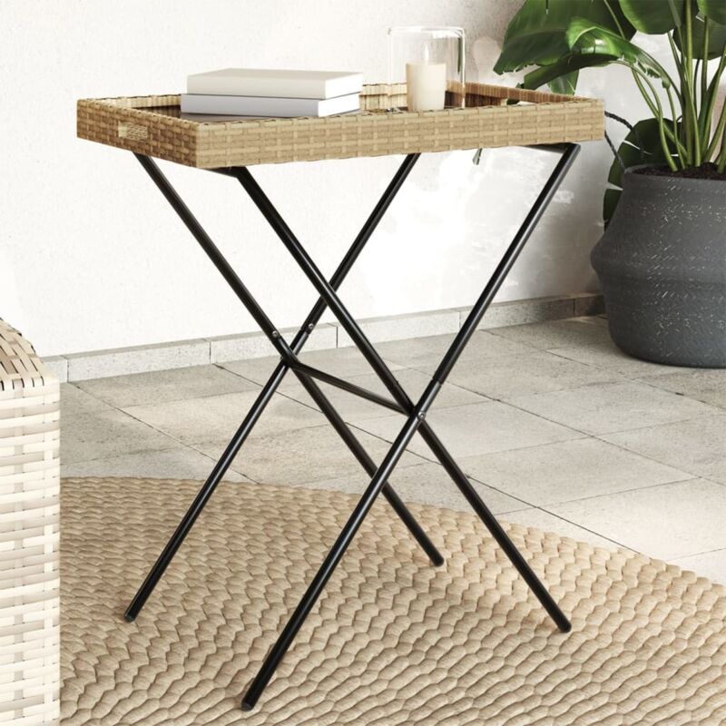 foto del prodotto tavolino vassoio pieghevole beige 65x40x75 cm in polyrattan vidaxl