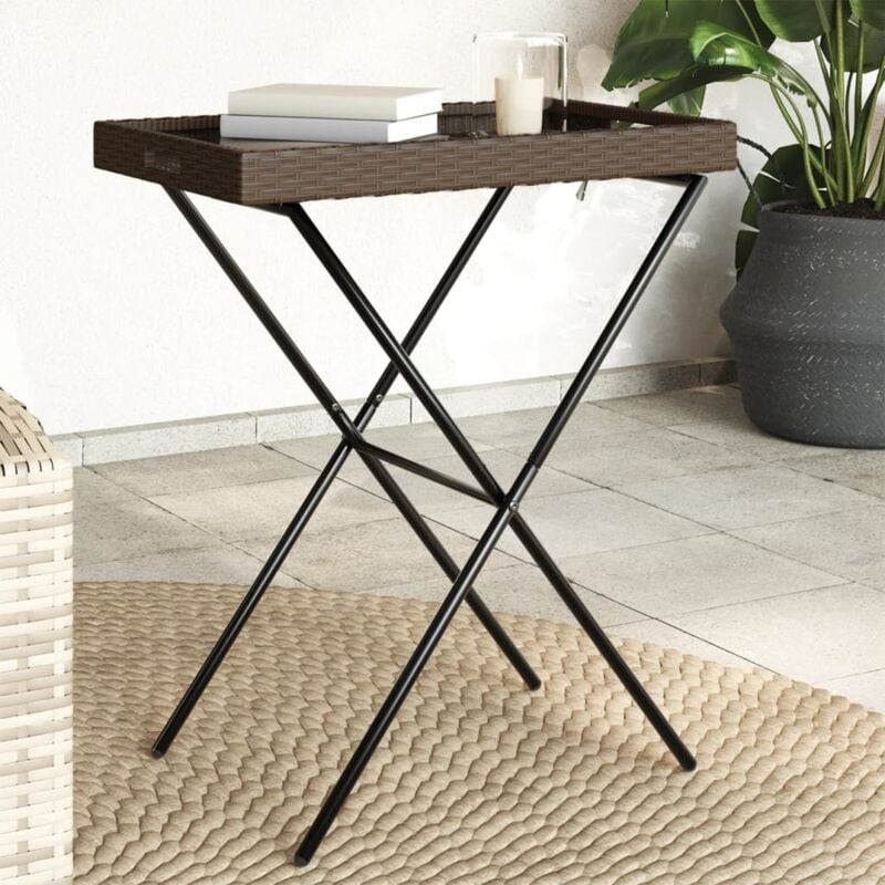 foto del prodotto tavolino vassoio pieghevole marrone 65x40x75 cm in polyrattan vidaxl