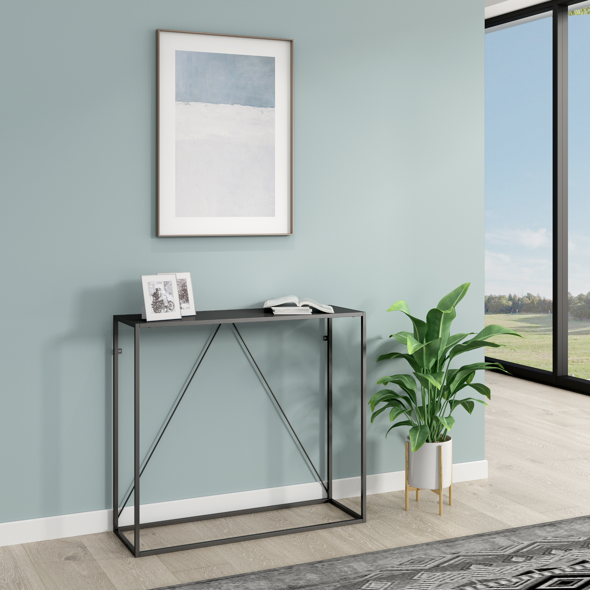 foto del prodotto tavolo a consolle austevoll in acciaio 90 x 30 x 80 cm nero en.casa 