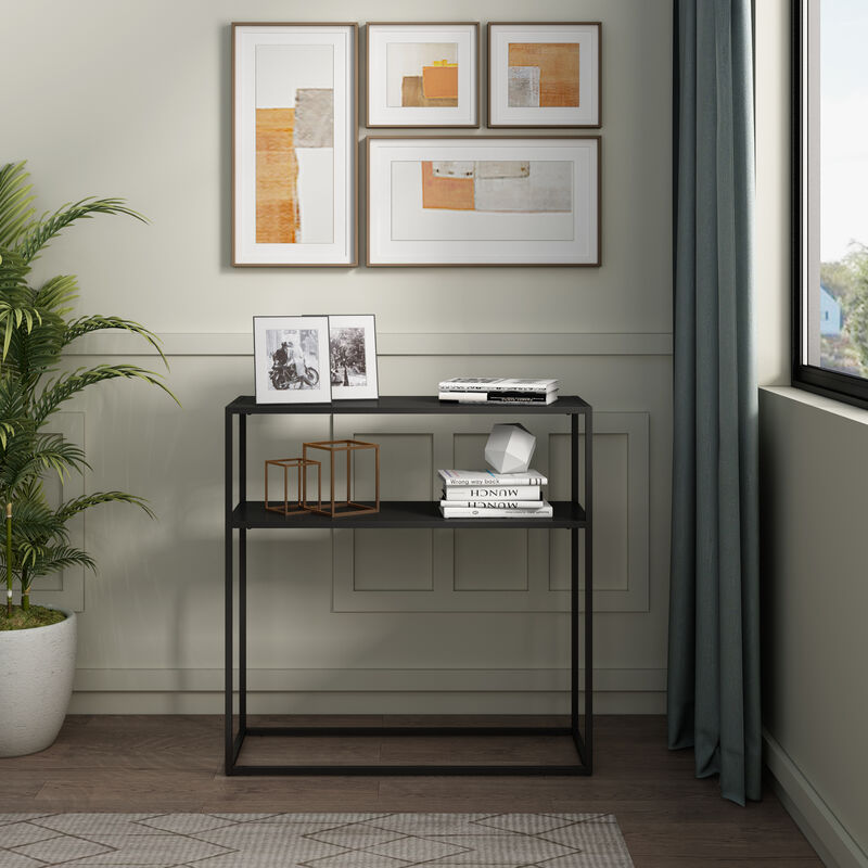 foto del prodotto tavolo a consolle kuhmo in metallo 80 x 80 x 30 cm 2 piani di appoggio nero en.casa 