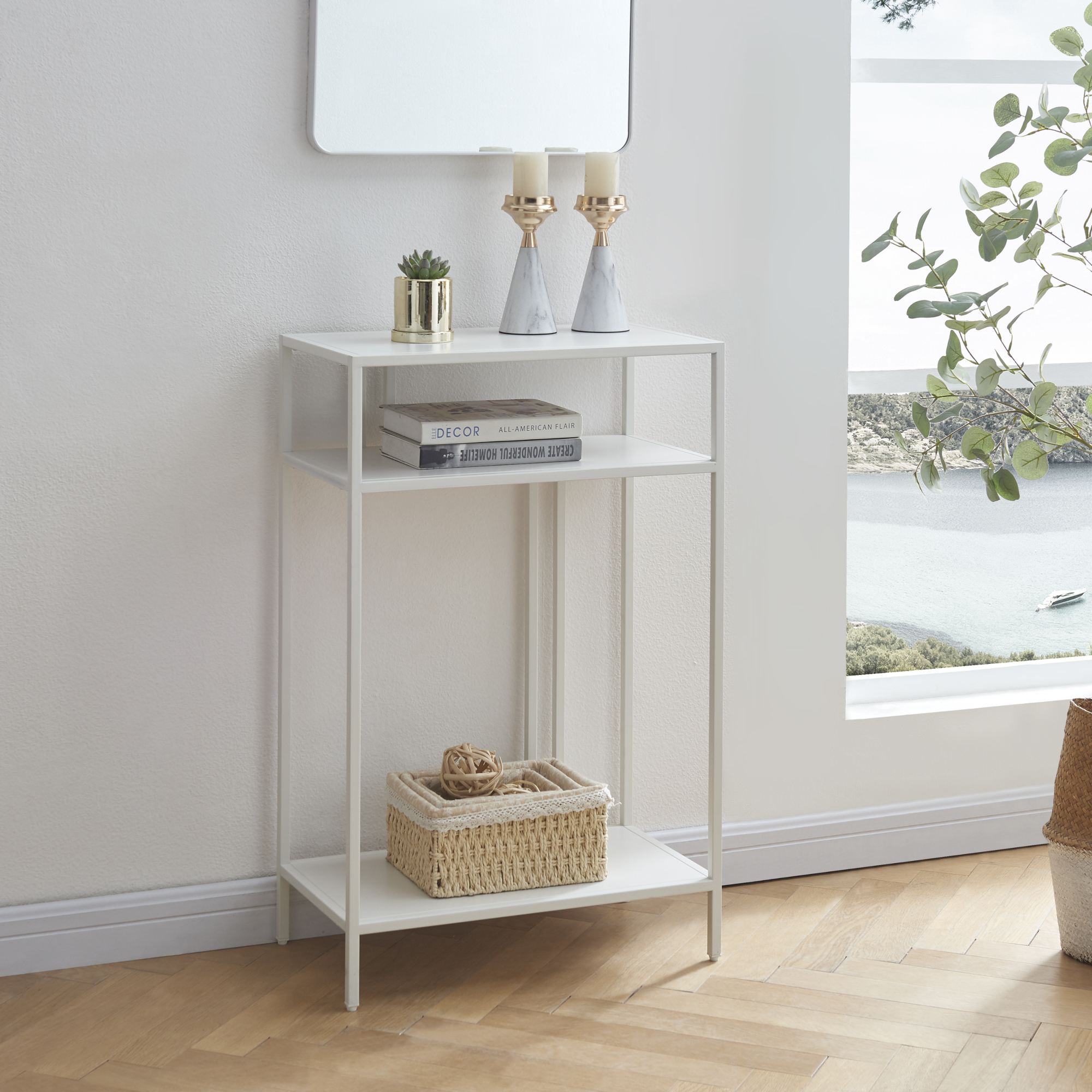 foto del prodotto tavolo a consolle kumlinge in metallo con 3 piani 85 x 55 x 30 cm bianco en.casa 