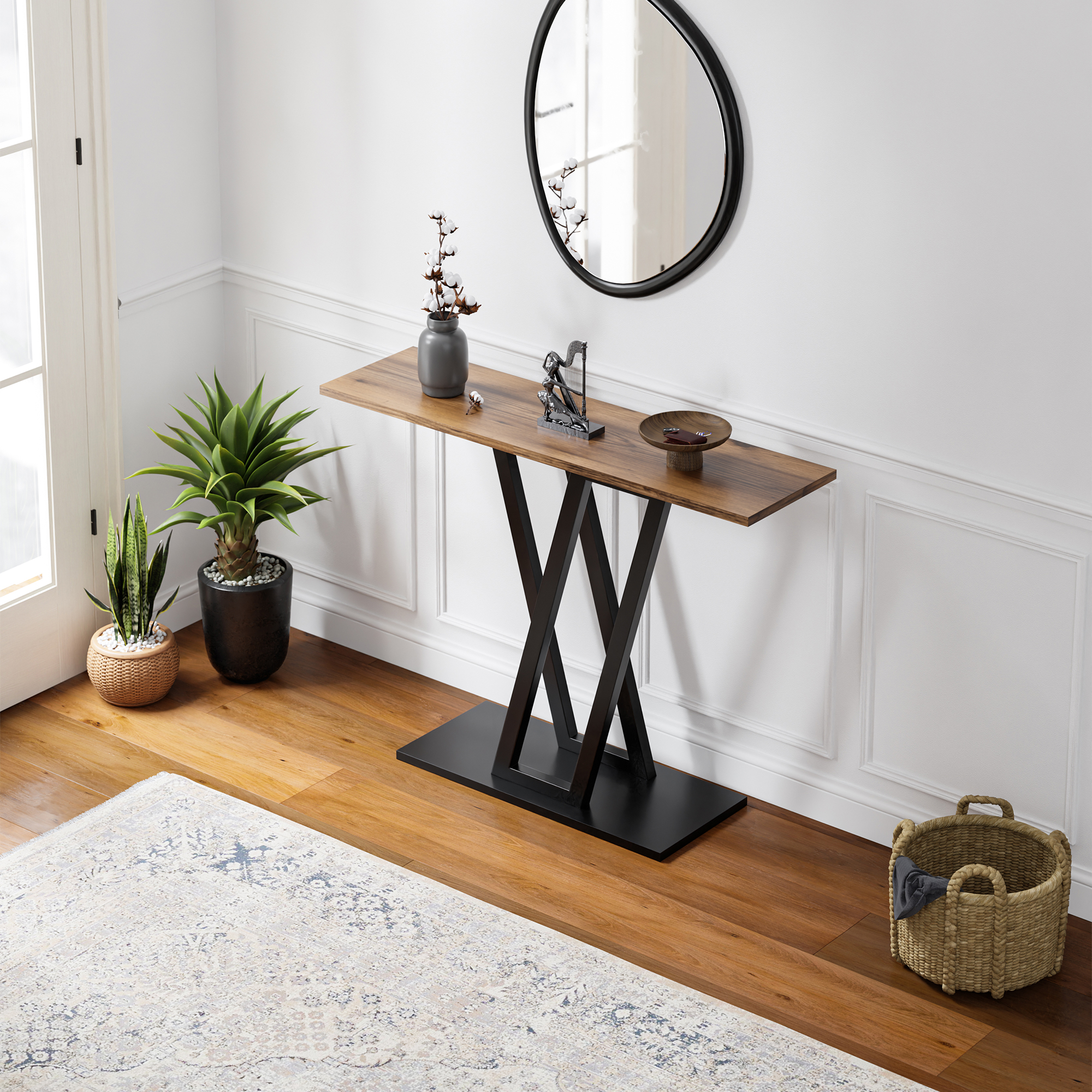 foto del prodotto tavolo a consolle seinshung con telaio in acciaio 110 x 30 x 80 cm nero effetto noce en.casa 