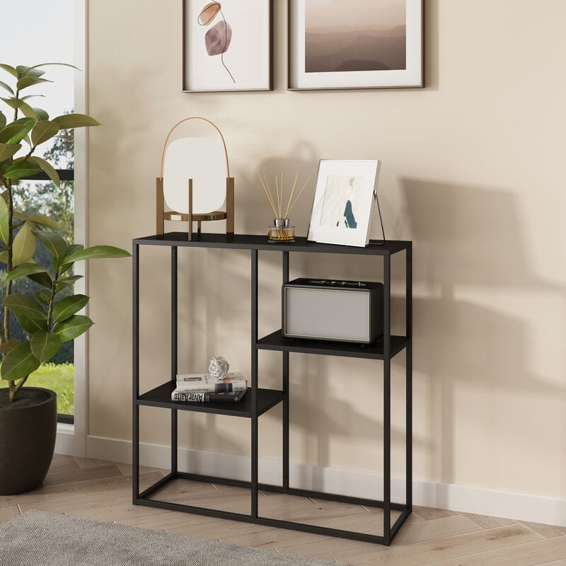 immagine 0 del prodotto tavolo a consolle str mstad scaffale da terra espositore 80x80x26 cm acciaio nero opaco en.casa 