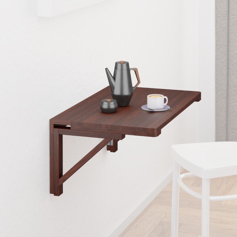 foto del prodotto tavolo a scomparsa da muro cucina, tavolino pieghevole, scrivania in legno da parete, lxp 60x40 cm, marrone relaxdays