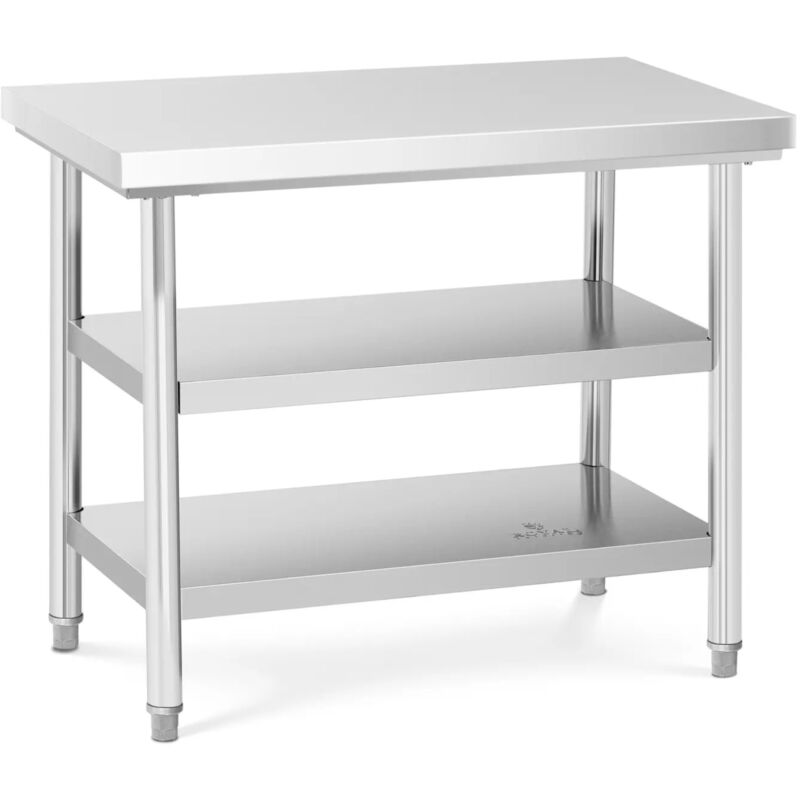 foto del prodotto tavolo acciaio inox con alzatina piano di lavoro 3 ripiani 100 x 60 cm 600 kg