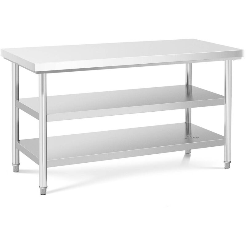 foto del prodotto tavolo acciaio inox professionale piano di lavoro 3 ripiani 150 x 70 cm 600 kg