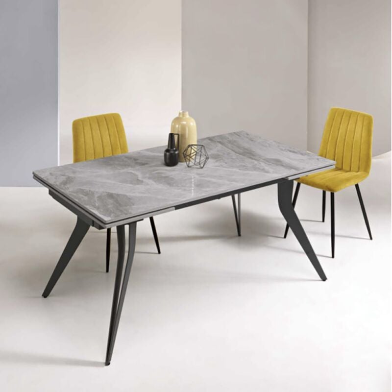 foto del prodotto tavolo allungabile 240 cm thor con base metallo e piano effetto marmo grigio