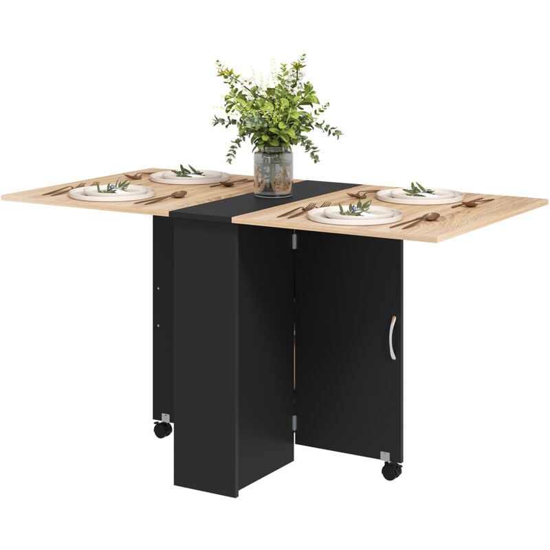 foto del prodotto tavolo allungabile 4 6 persone ruote e ripiani 140x75x74cm rovere e nero homcom