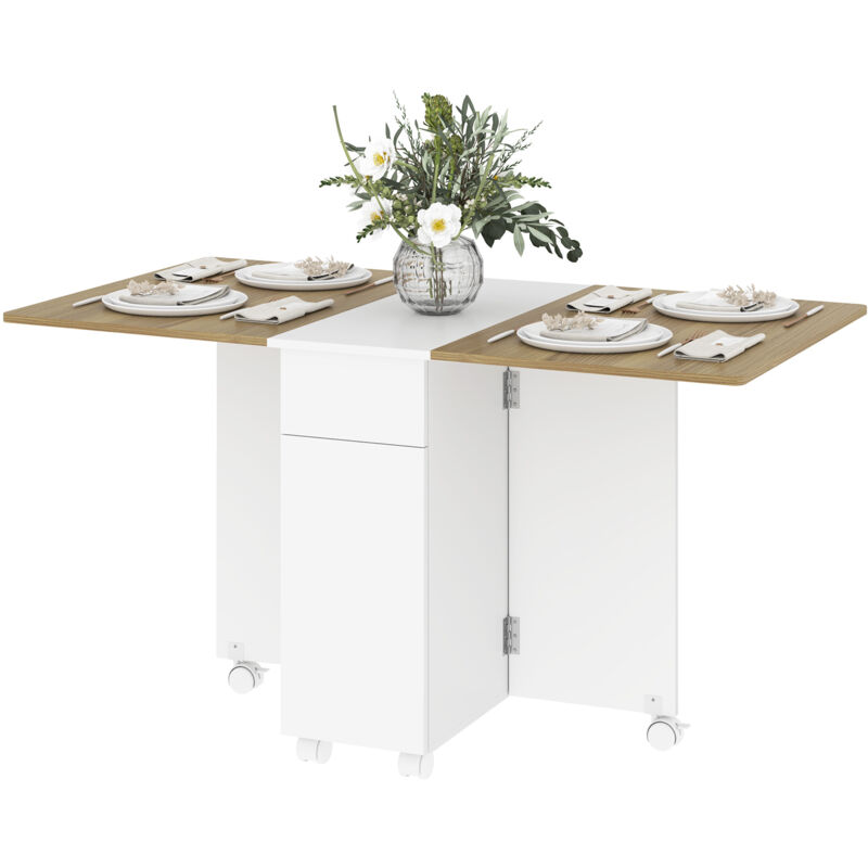 foto del prodotto tavolo allungabile con 2 cassetti e armadietto bianco e color legno homcom