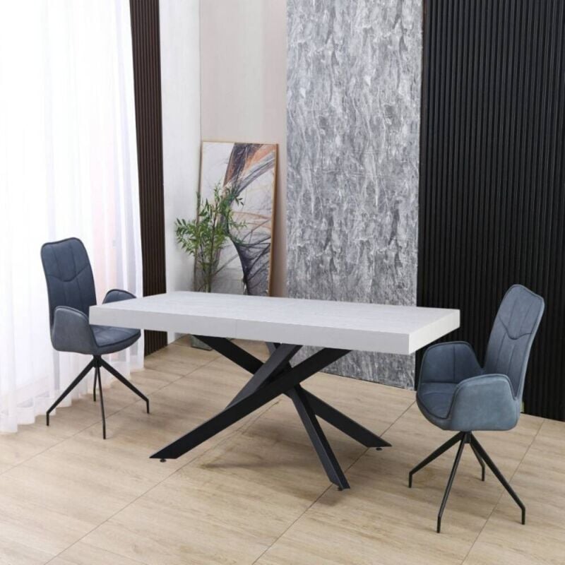 foto del prodotto tavolo allungabile con piano colore bianco e base nera 160x90 cm belinda
