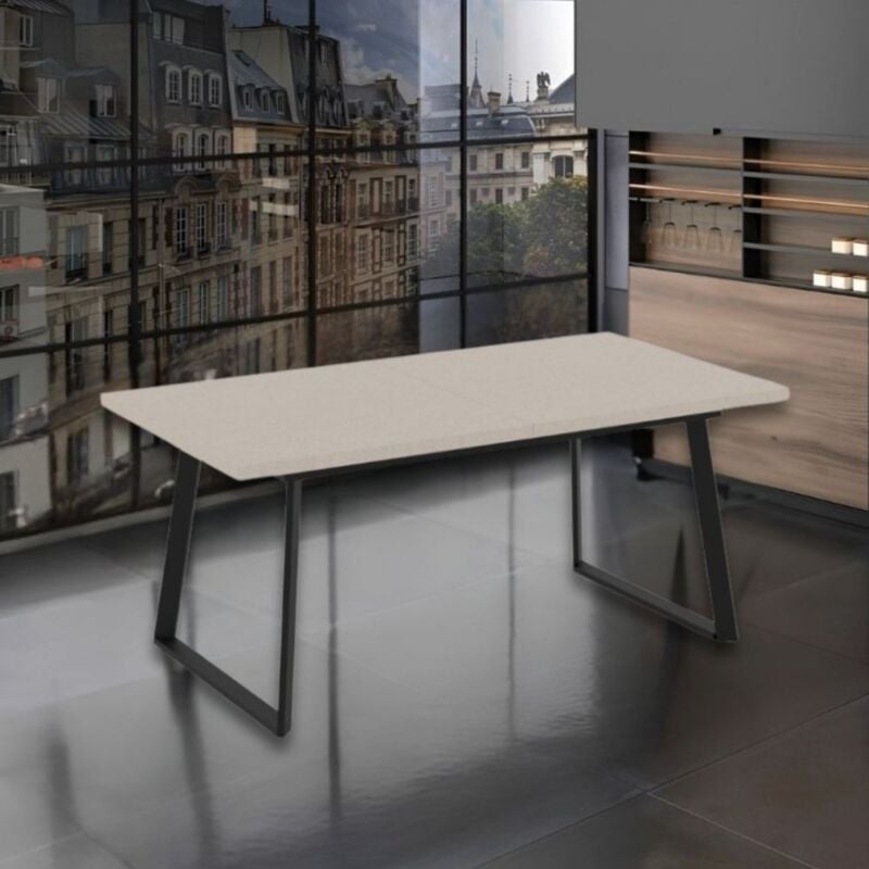 foto del prodotto tavolo allungabile con piano colore cashmere e gambe metallo nero 170x90 cm zaira