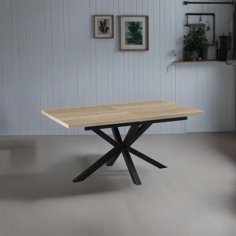foto del prodotto tavolo allungabile con piano colore rovere e gambe nere 160x190 cm bori