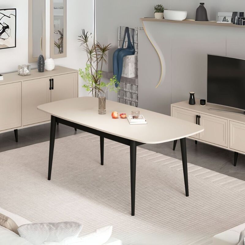 foto del prodotto tavolo allungabile con top colore cashmere e gambe nere 160x90x77h cm styril