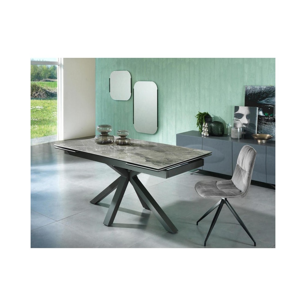foto del prodotto tavolo allungabile da 160cm a 240cm moderno top in ceramica su vetro temperato marmo antracite